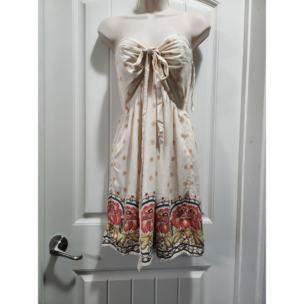 O'Neill Floral Border Print Strapless Halter Sun Dress Cream SU4416006 Mens M